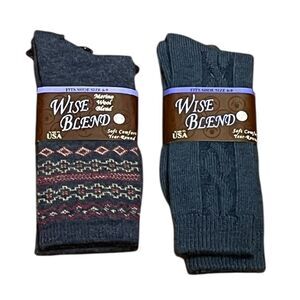 Merino Wool Blend Women’s Socks, 2 Packs, Blue, Sizes 6-9, NWT